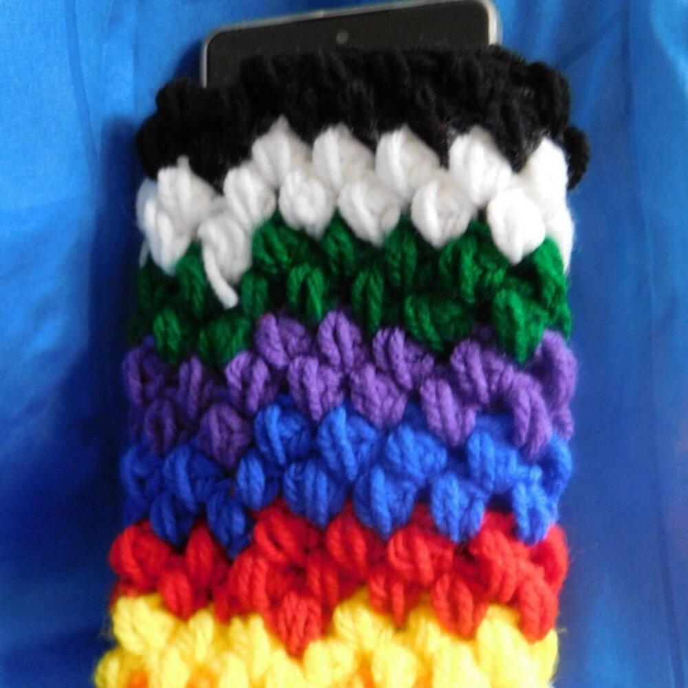 Multi-colored crocheted cellphone case 4x7 inches